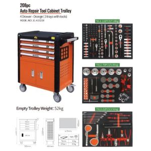 Auto Repair Mobile Tool Cabinet 26 Inch 4 Drawer Rolling Tool Chest 208pcs