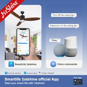 Dimmable LED 52 Inches Solid Wood Ceiling Fan Light With Smart App Control