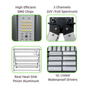 1200W 2 Channel Dimmable Full Spectrum LED Grow Lights With UV And IR Vegetable