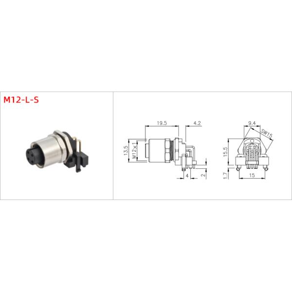 M12 Panel Mount Male Receptacle Industrial Connectors M12 Circular Connector 90 Degree
