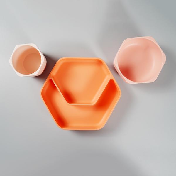 Quality HEORSHE Non Slip Texture Hexagon Shaped Baby Plate And Bowl wholesale