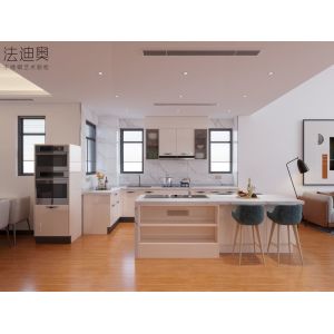 L-Shaped Stainless Steel Kitchen Cabinet With Functional Island