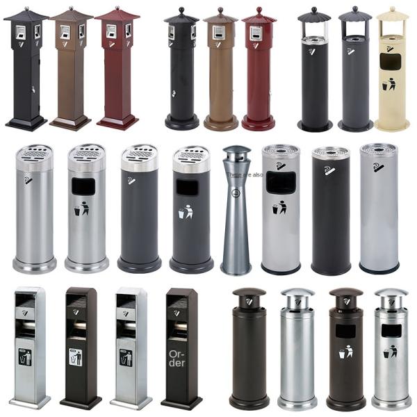 Thicken and Fixable Ground Column Smoking Area, Cigarette Butt Column, Public Stainless Steel Smoke Eliminator Trash Can