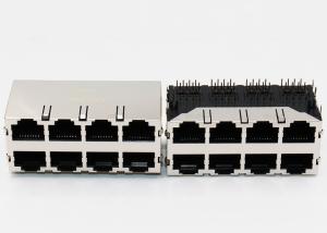 Shielded 2 x 4 Ports RJ45 Modular Jack Connector R / A THT Mounting With EMI