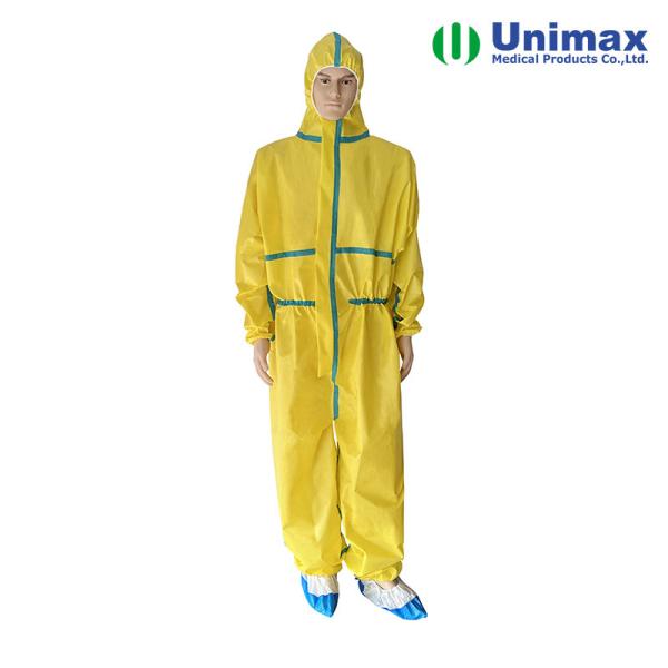 Quality Cat III Type 3B/4B/5B/6B Disposable Yellow Coverall With Blue Tape wholesale