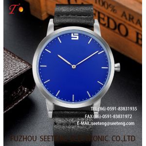 wholesale customization Pu watch Blue  Round dial  alloy case  quartz watch fashion watch concise style  elegant style