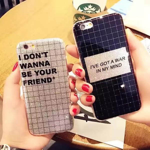 TPU Simple Lattice Couple English Words Glitter Back Cover Cell Phone Case For iPhone 7 6s Plus 5s