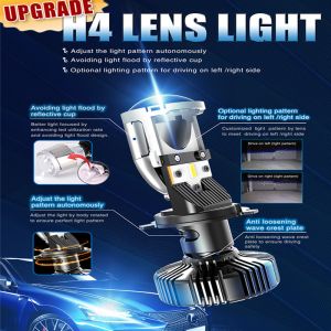 JALN7 Car LED Lens Headlight Bulb H4 60/55W 10000LM 12V Truck 24V Head Lamp