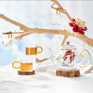 Ready To Ship In Stock Customized Glassware Teapot Set With Ceramic Inner