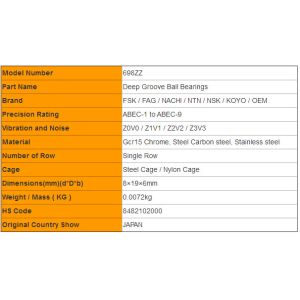 P6 Z4 698ZZ Motor Single Row Bearings 8mm Bore 19mm OD 6mm Width 8x19x6mm