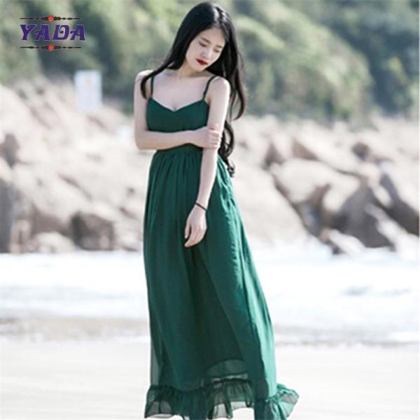 Chiffon style empire waist green maxi long one piece dresses modern lady casual autumn dress with low price
