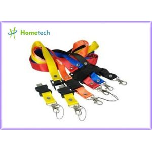 Red Plastic Lanyard USB Flash Drives 128mb Custom Printed , USB 2.0