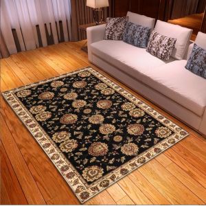 Ethnic Ancient European Flower Pattern Living Room Floor Mat Polyester Fiber