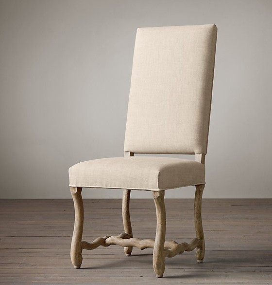 Quality High back clear linen chair french style resturant furniture chair wood carved design with foot stool wholesale