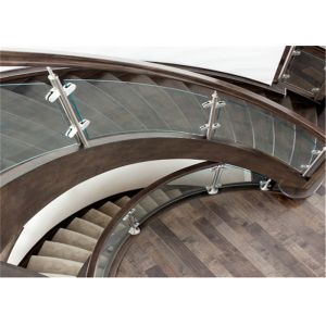 Laminated Glass Building Curved Stairs With Tempered Glass / Stainless Steel