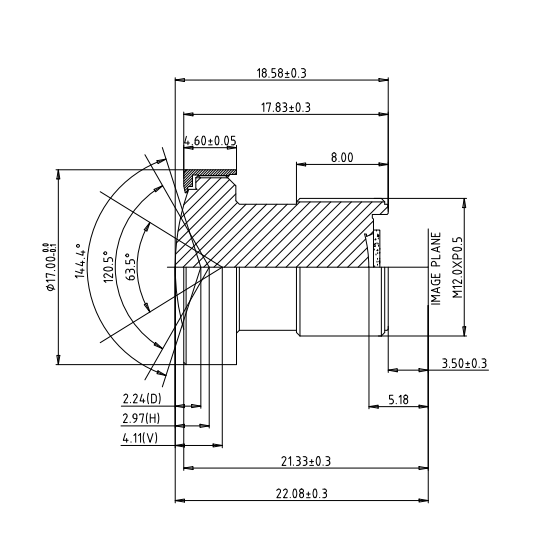 1/2.6" OX03C10 F2.2 3MP Front View Lens