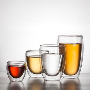 Heat Proof Clear Double Wall Glass Cup Customized Logo / Capacity Round Shape