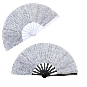 13 Inch Silver Glitter Blank Polyester Sublimation Fan Foldable Sublimation Hand