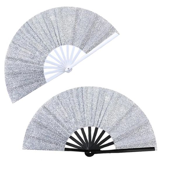 13 Inch Silver Glitter Blank Polyester Sublimation Fan Foldable Sublimation Hand