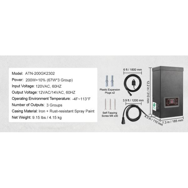 200w Timer Outdoor Low Voltage Landscape Light Transformer 120v Ac To 12v 14v Ac