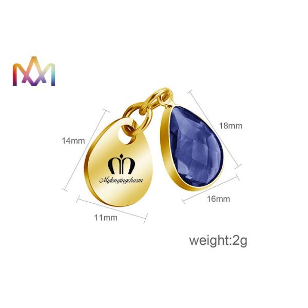 SS304 Tag Pendants Custom Engraving Charms With Birthstone