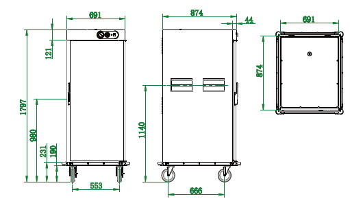 Single Door Commercial Hotel Mobile Cart Food Warmer with Temperature Range of 20-120C
