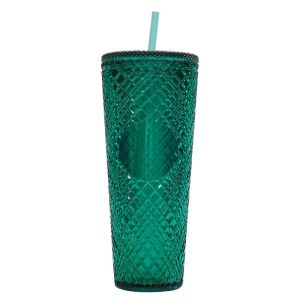 Semi Transparent Honeycomb Textured Tumbler With Straw 24 Ounce Volume