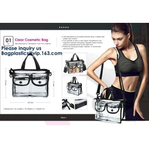 Clear PVC Makeup Cosmetic Bag With Extra 2 Front Magnet Pockets And Zipper Bag,Cosmetic Portable Toiletry Makeup Bag