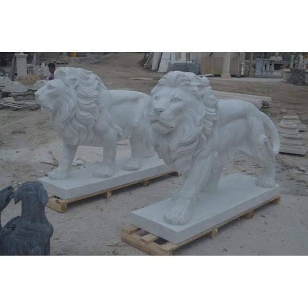 Quality One Pair White Villa ISO Small Marble Lion Statue Stone Carving Sculpture wholesale