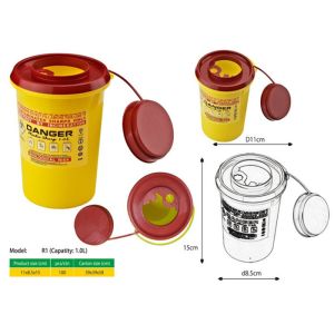 1 Litre Sharps disposal container, Sliding Lid, Red,Sharps Container |