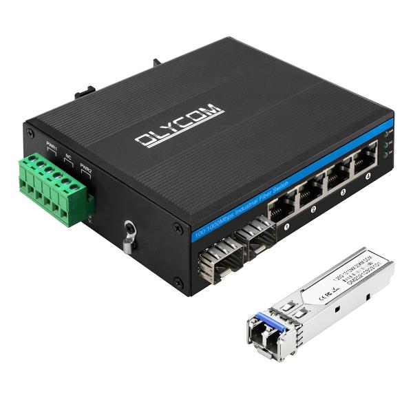 6-Port Industrial Network Switch With 2 100M/1G Fiber Unmanaged Rugged Gigabit