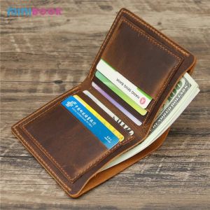 Open Closure Minibook Genuine Leather Multi-function Card Holder Clip Wallet for
