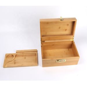 Bamboo Stash Box Bundle with Rolling Tray Storage Set and Lock, Locking Stash