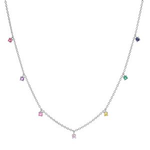 925 Silver Children's Necklace featuring Playful Rainbow Gemstone Zircon for