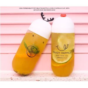 Clear Reusable Plastic Handle Milk Tea Bottles With Lid
