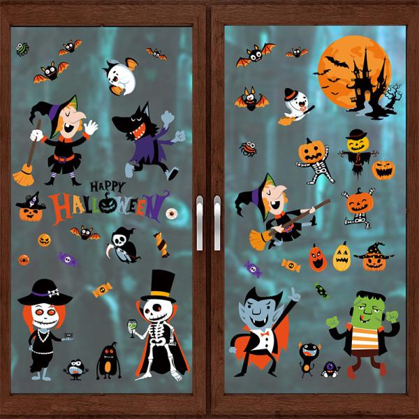 Quality Customization Halloween Party Sticker Witch Pumpkin Electrostatic Window Stickers wholesale