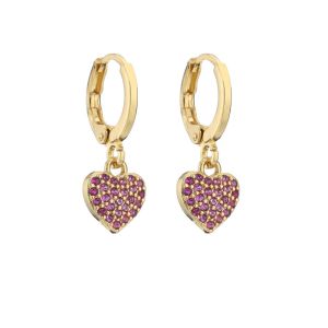 China Micro Insert 18k Gold Plated Jewelry Earrings Full Rhinestone Gold Heart Hoop Earrings on sale