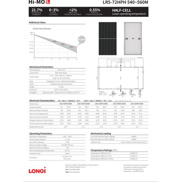 540w Miniature Solar Panels 182mm Silicon Longi 540w Mono Perc LR5-72HPH 540M