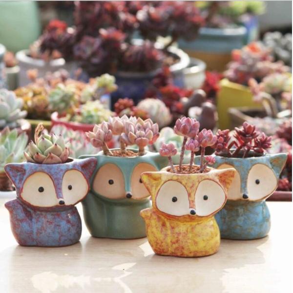 Quality Cartoon Cute Mini Desktop fox shaped Ceramic Animal Pot Succulent Planter wholesale