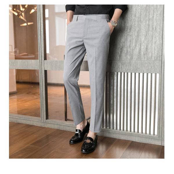 Slim Fit Office Trousers in Black Perfect for Formal Business Attire Zipper Fly Closure
