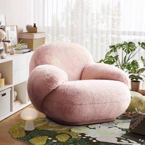 Fur Pumpkin Leisure Lazy Sofa Chair Unwind Flannel Fabric Stainless Steel Bottom