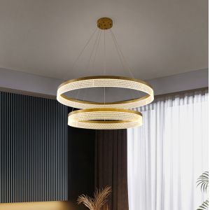 Tricolor Modern Ring Chandelier Dimmable Double Ring Pendant Light With Acrylic