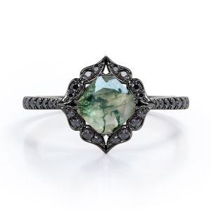 Botanical Design - 0.5 Carat Pear Cut Druzy Scenic Moss Green Agate - 4 Prong
