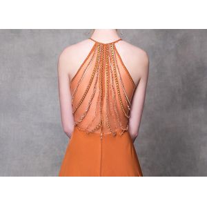 Orange A Line Ball Gown Colorful Heavy Beading Floor Length See Through Style