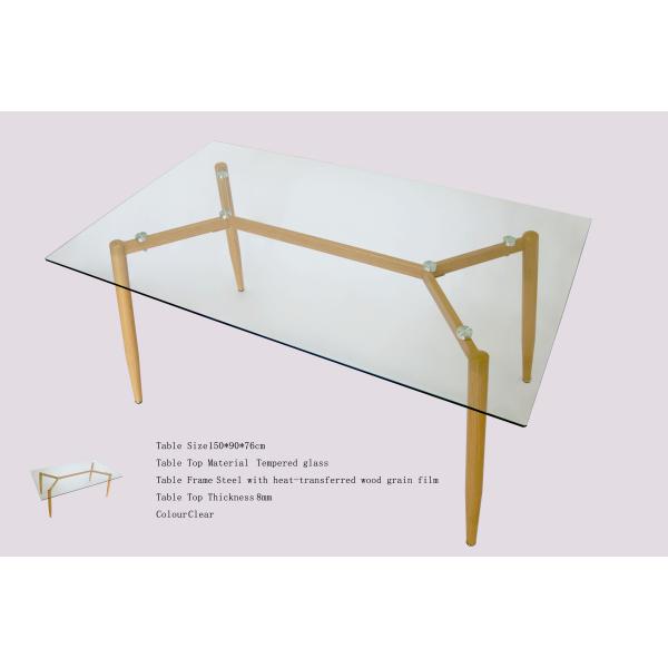 Clear 8mm Tempered Glass Top Dining Table With Y Shape Heat Transferred Legs