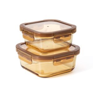 Amber Glass Container with High Borosilicate Glass Stackable and Airtight Food