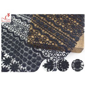 120CM Width Eco Dyeing Black Lace Fabric With Floral Pattern High Color Fastness