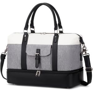 Canvas Large Weekender Foldable Carry On Travel Duffel Bag with leather shoes