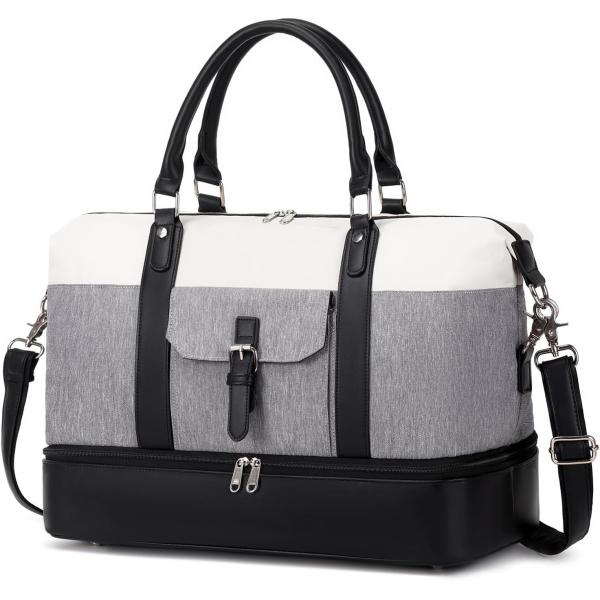 Canvas Large Weekender Foldable Carry On Travel Duffel Bag with leather shoes