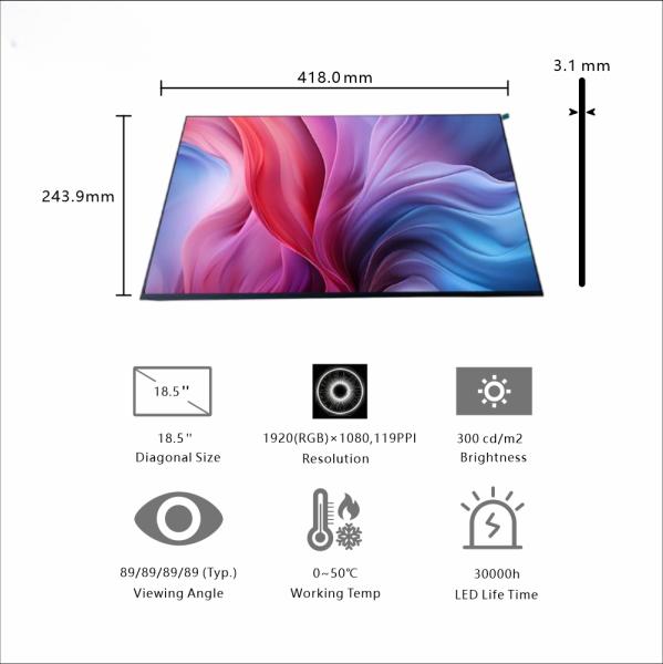 Quality 18.5-Inch Large FHD Industrial Display | 1920×1080 Resolution, LVDS Interface, 300cd/m² Brightness for Equipment Monitoring & Workshop Control Panels wholesale